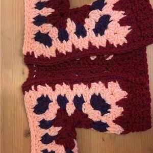 Hand Crafted Crochet Scarf in Pink and Burgundy